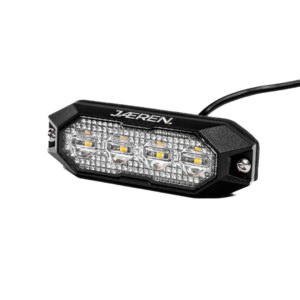Skośny widok przedni lampy ostrzegawczej LED Jæren z czterema diodami i przewodem